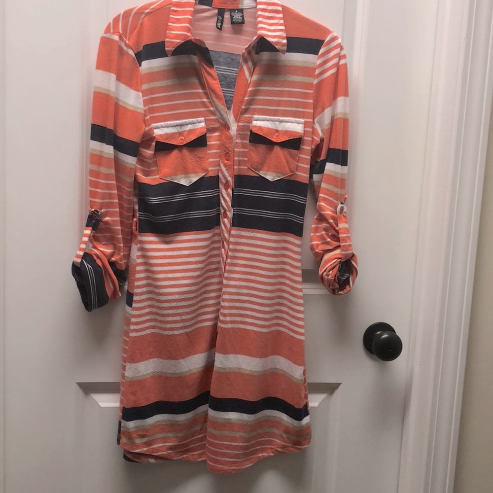 Orange and Blue stripe shirt dress